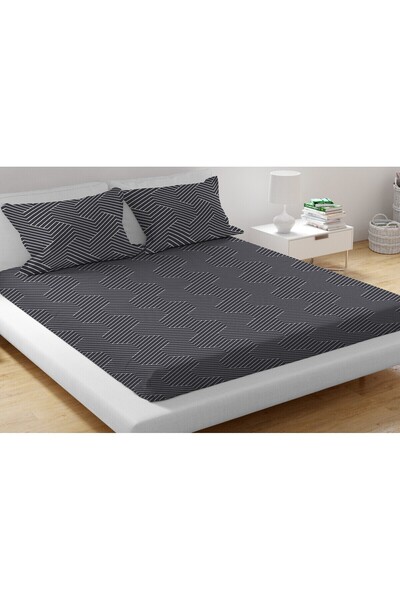 Leruum London Double Personality Elastic Striped Bed Sheet Dark Navy White Striped Cotton Bed Sheet Set of 2 Pillowcases