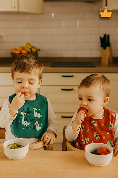 Babyhola مريلة دينو مقاومة للماء بنمط رأس السنة الجديدة مكونة من قطعتين 11228