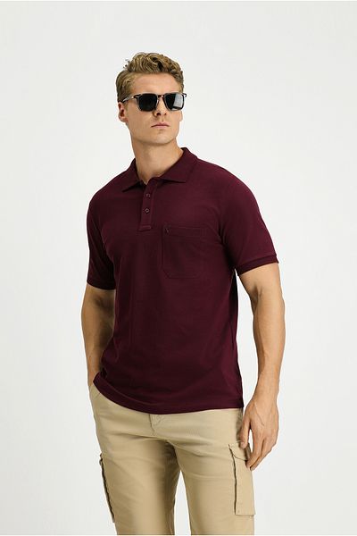 Kiğılı Regular Fit Cotton Embroidered Pocket Non-Curling Polo Neck T-Shirt