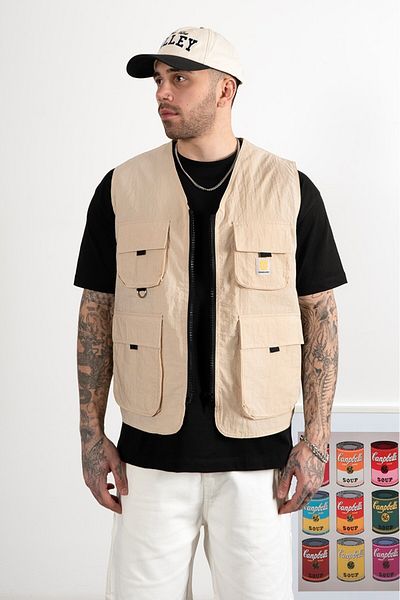 UKHWD SUPPLY Beige Multi-Pocket Utility Cargo Men's Vest