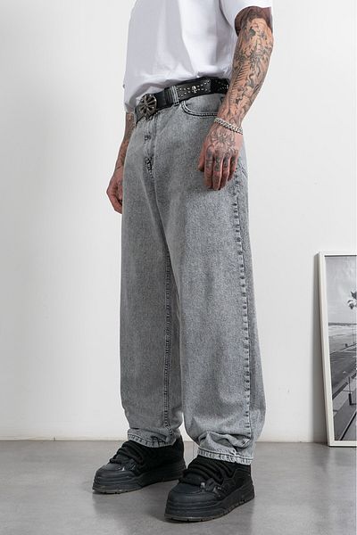 UKHWD SUPPLY Gray Urban Men's Baggy Jean Pants Uk1082Grk