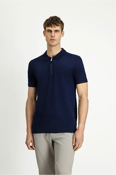 Kiğılı Slim Fit Slim Fit Cotton Patterned Zippered Polo Neck T-Shirt