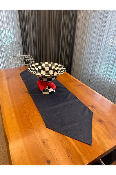 Becenhouse Anthracite Gray Knitted Velvet Laminated Runner (Table Cover)