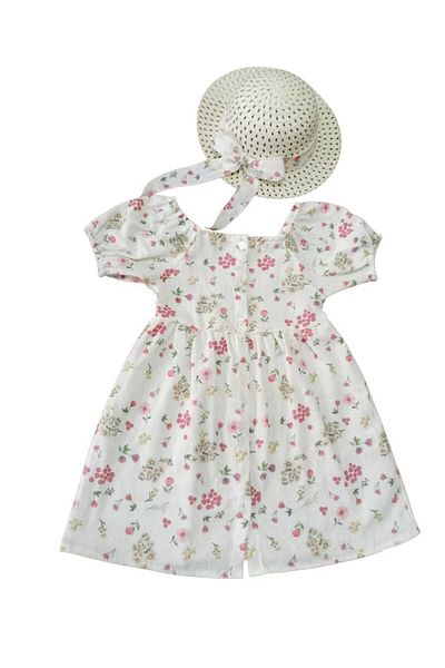 Tosyalı Burak Bebe Children's Hat Muslin Dress with Flower Print