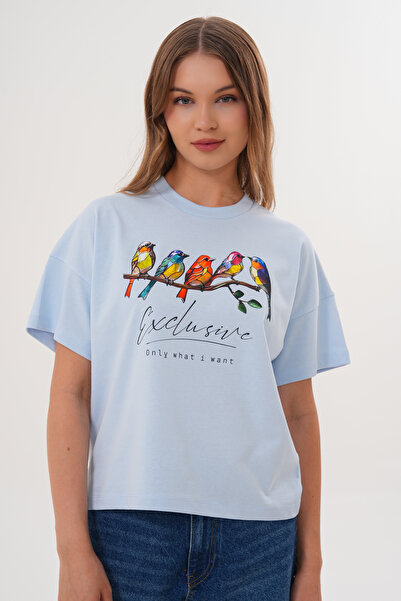 Basics&More Γυναικείο μπλουζάκι μπλε Exclusive Only What I Want Bird με τύπωμ...