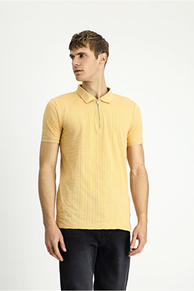 Kiğılı Slim Fit Slim Fit Cotton Patterned Zippered Polo Neck T-Shirt