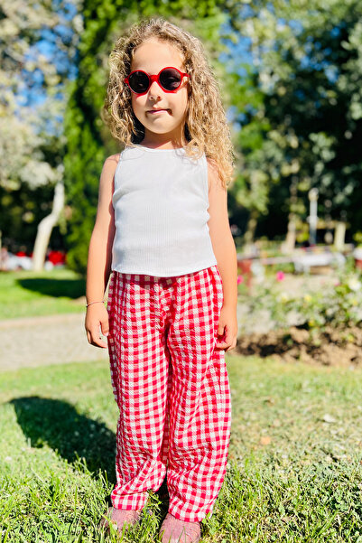 minojoy Kırmızı Pötikare Kız Çocuk Pantolon