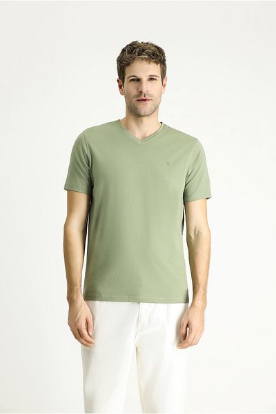 Kiğılı V-Neck Slim Fit Slim Fit Single Jersey Cotton T-Shirt