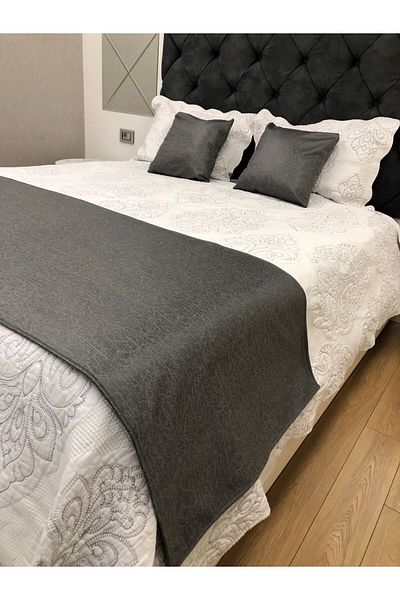 Becenhouse طقم سرير عداء مزدوج أنثراسايت رمادي للمنزل والفنادق 1 عداء 2 وسادة رمي