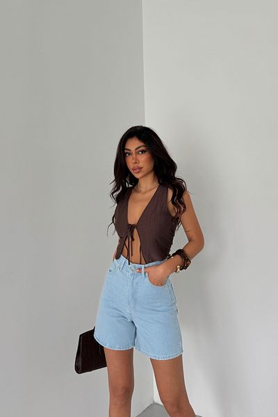 XRAY JEANS Mini pantaloni scurți din denim albastru de gheață din bumbac cu talie înaltă pentru femei