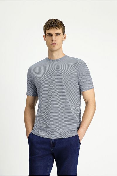 Kiğılı Crew Neck Regular Fit Striped Mercerized Cotton T-Shirt