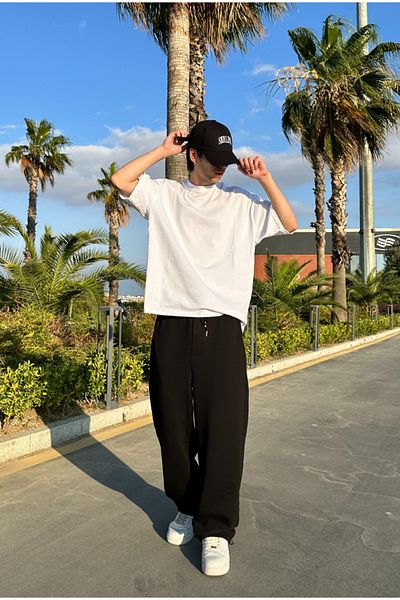 serline Pantaloni de trening de vară-basic Stopper Leg Negru Baggy Street
