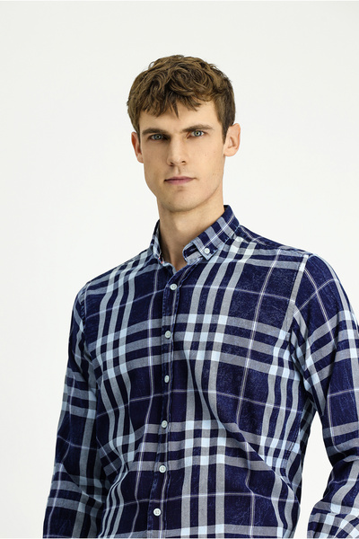 Kiğılı Μακρυμάνικο καρό αθλητικό βαμβακερό πουκάμισο με κουμπιά και γιακά