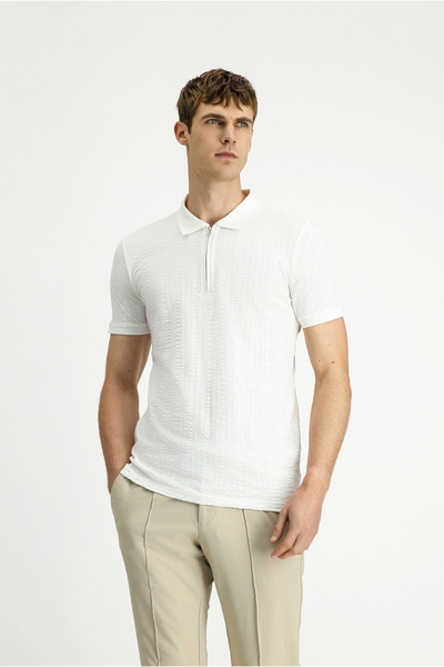 Kiğılı Μπλουζάκι με λαιμόκοψη με φερμουάρ και βαμβακερό σχέδιο με λεπτή εφαρμογή