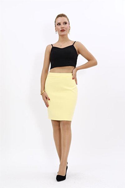 ÖNDER ÖZSOY Yırtmaçlı Düz Dar Etek-Sarı
