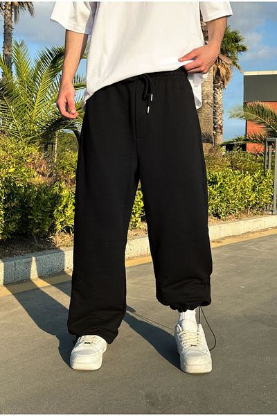serline Pantaloni de trening de vară-basic Stopper Leg Negru Baggy Street