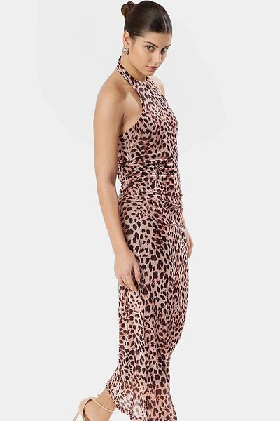 PayBuy Maxi Leopard Print Bodycon Dress 95% Polyester Lined Halter Neck Stylish Look
