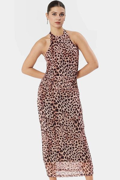 PayBuy Maxi Leopard Print Bodycon Dress 95% Polyester Lined Halter Neck Stylish Look