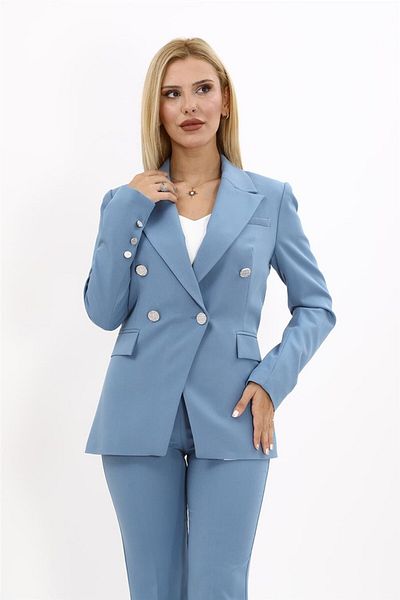 ÖNDER ÖZSOY Light Blue Double Breasted Cross Jacket