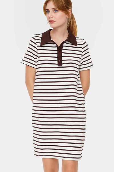 PayBuy Striped Viscose Blend Polo Neck Short Sleeve A-Line Dress Custom Design Zarifane