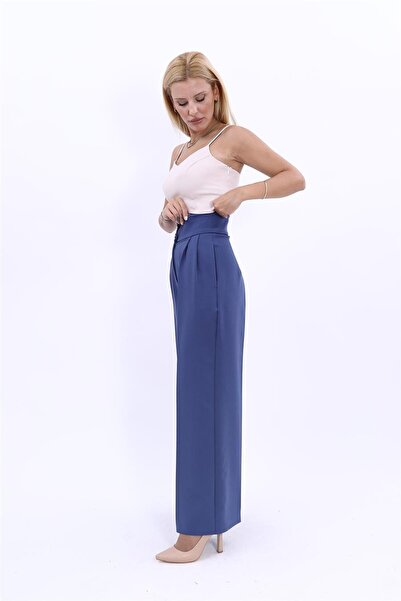 ÖNDER ÖZSOY Yüksek Bel Pileli Bol Paça Pantolon-İndigo