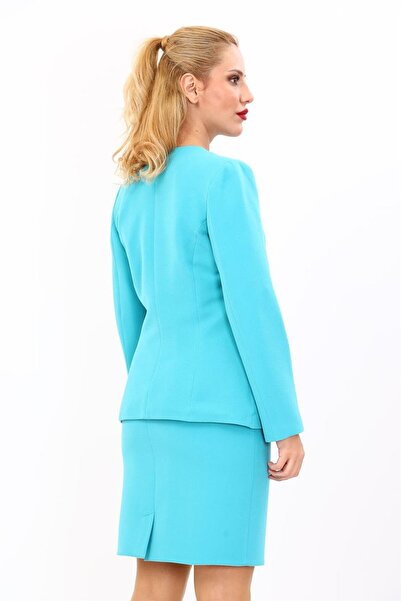 ÖNDER ÖZSOY V-Neck Long Corporate Jacket-Turquoise