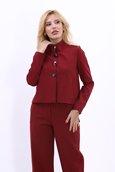 ÖNDER ÖZSOY Boydan Düğmeli Mini Ceket-Bordo