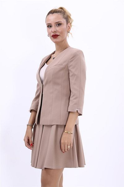 ÖNDER ÖZSOY V-Neck Full-Length Short Jacket-Stone