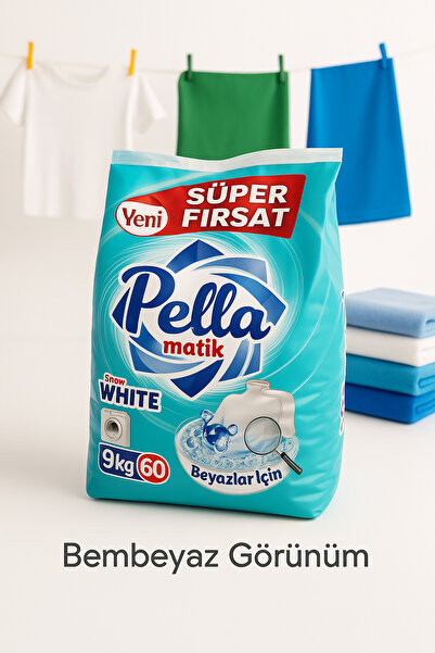 pella 9 Kg Beyaz Çamaşırlar Için Premium Toz Deterjan – 60 Yıkama