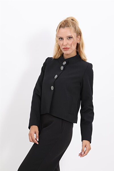 ÖNDER ÖZSOY Boydan Düğmeli Mini Ceket-siyah