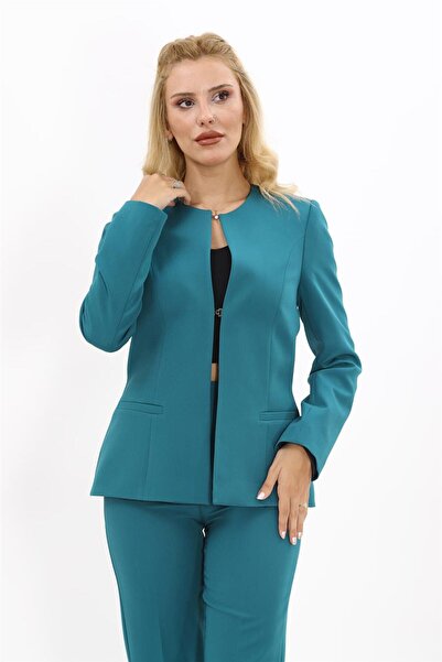 ÖNDER ÖZSOY Oval Collar Classic Jacket with Side Pockets - Petrol - 1043100