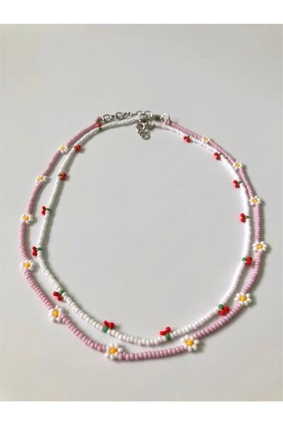 Handmade Minimal Kiraz Ikili Kolye Seti