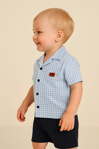 dinamik çocuk 2-Piece Set with Satin Shirt and Shorts for Boys - Summer, Pitta, Short Sleeve (FULL FIT)