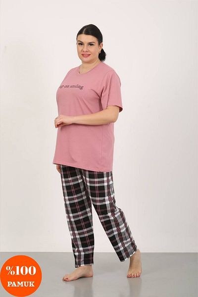 dealp Women's Oversized 100% Cotton Plus Size Short Sleeve Summer Pajama Set with Pockets