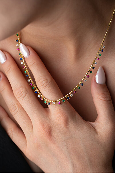 Silvano Jewelry 925 Ayar Gümüş Renkli Taşlı Kolye