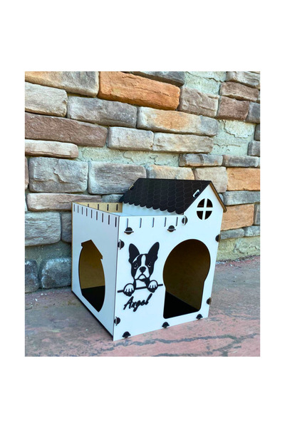 WoodenZoo Ahşap Dekoratif İsimli Tek Katlı Beyaz Köpek Evi Yuvası Kulübesi-2