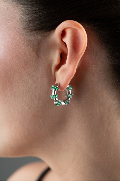 Silvano Jewelry 925 Ayar Gümüş Halka Baget Taşlı Küpe