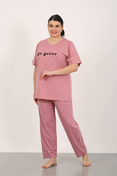 dealp Women's Oversized 100% Cotton Plus Size Short Sleeve Summer Pajama Set with Pockets