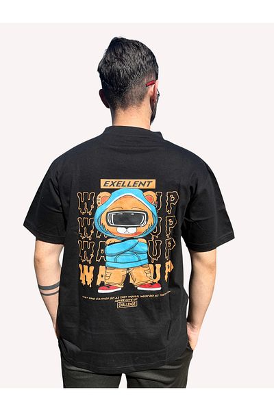 OEM Oversize Men's T-Shirt, 100% Cotton, Animated Bear Print with 'EXCELLENT' Message – Streetwear Urb