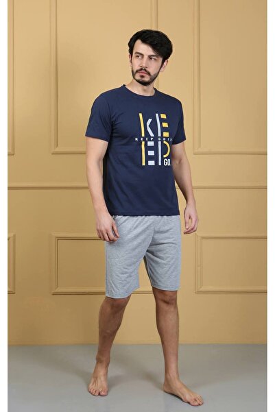 dealp Ανδρικό 100% βαμβακερό εμπριμέ κοντομάνικο σορτς με τσέπες καλοκαιρινές πιτζάμες