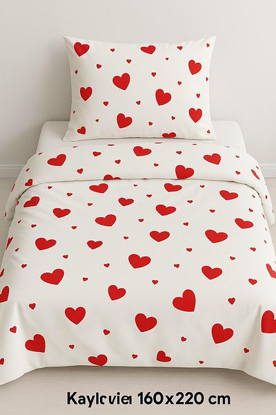 Madame Home Single Size Duvet Cover Set Heart Pattern Set with Pillow for Daily Use