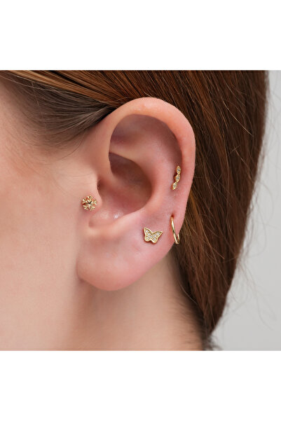 Akar Jewellery 14 Ayar Altın Kar Tanesi Minimal Tragus Piercing