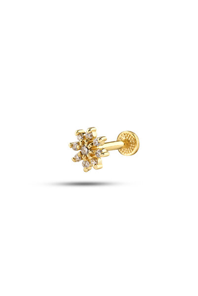 14 Ayar Altın Pırlanta Çiçek Minimal Tragus Piercing