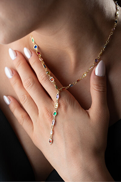 Silvano Jewelry 925 Ayar Gümüş Renkli Taşlı Y Zincir Kolye