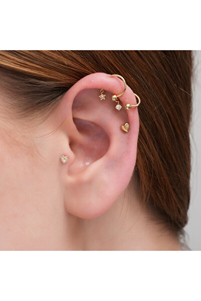 Akar Jewellery 14 Ayar Altın Kalp Minimal Tragus Pırlanta Piercing