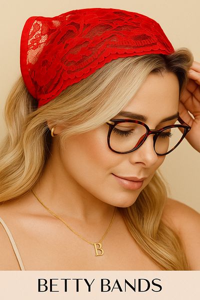 Handmade Betty Bands Red Lace Scarf Hat – Tie-Up Vintage Style Hair Accessory Bandana Henna Night