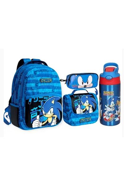 Sonic Licensed School Bag, Lunch Box, Pen Bag - Steel Flask 500 ml Gift