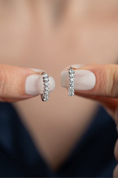 Silvano Jewelry 925 Ayar Gümüş Zirkon Taşlı Halka Küpe