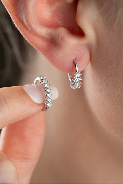 Silvano Jewelry 925 Ayar Gümüş Zirkon Taşlı Halka Küpe