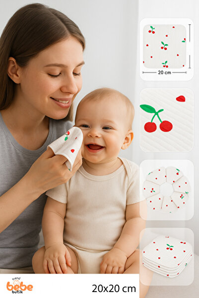 Trend Bebe Butik 100% Cotton Cherry Patterned Set of 7 Baby Mouth Wipes |   2...